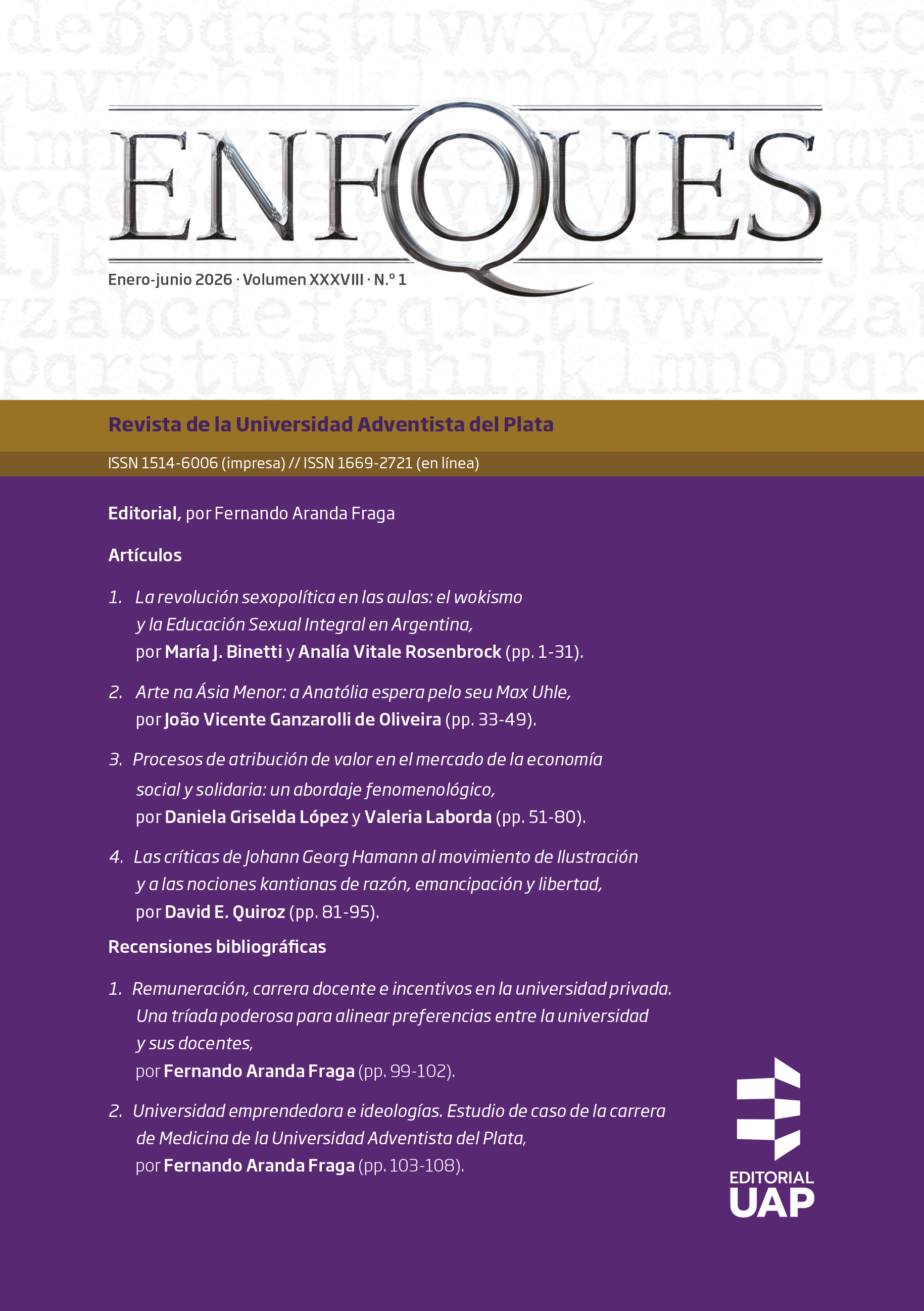					Ver Vol. 38 Núm. 1 (2026): Enfoques
				