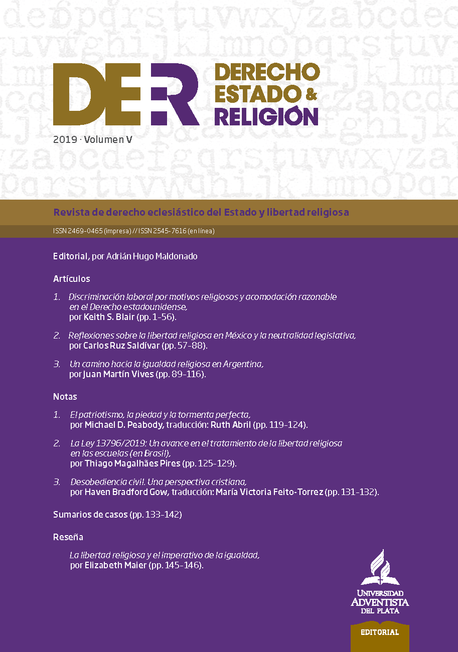 					Ver Vol. 5 Núm. 6 (2019): Derecho, Estado y Religión
				