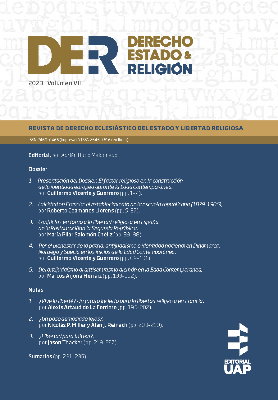 					Ver Vol. 8 Núm. 8 (2023): Derecho, Estado y Religión
				